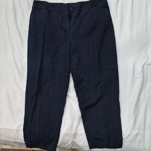 Women's Navy Blue Cropped Pants With Button Detail Size 10